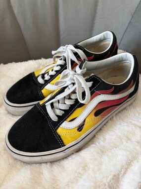 Vans Kids Flame Sidewall Old Skool Sneakers - Black/Yellow/Red